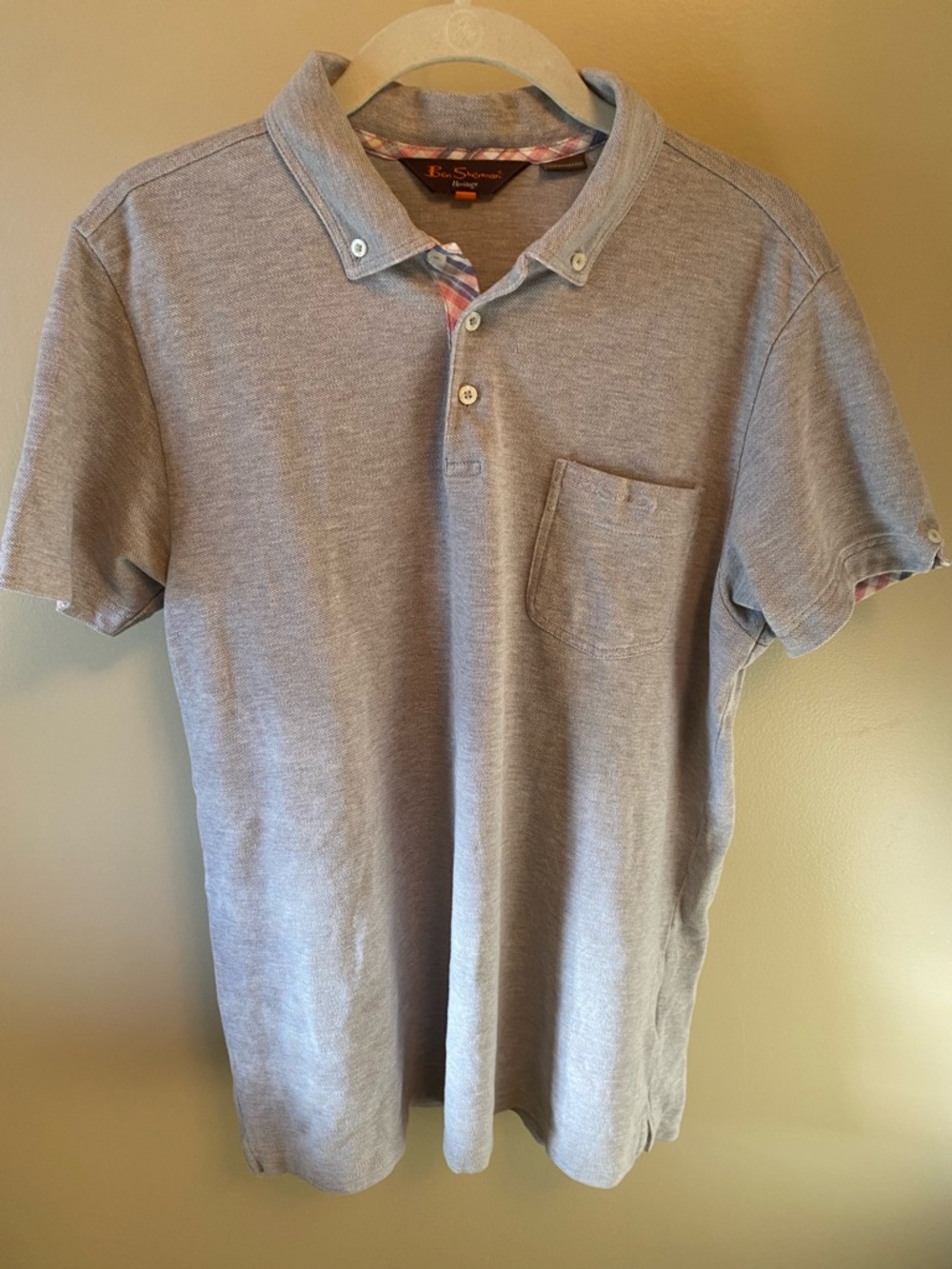 Ben Sherman Light Gray Polo with Button-Down Collar and Chest Pocket